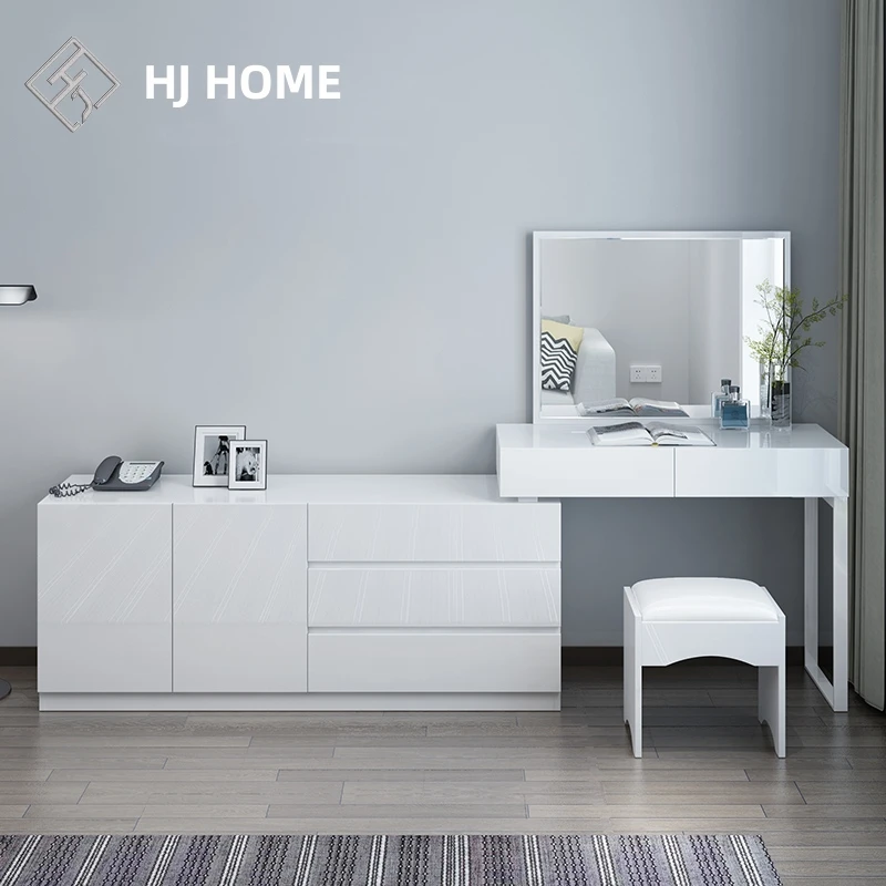 Custom Made Modern  Dressing Table With Storage Dresser Cabinet Drawers  In Wood Classic Make-up Table With Mirror