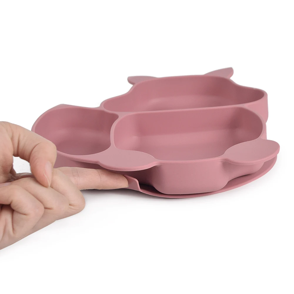 Newsun Hot Sale Children Dinner Plate Silicone Suction Divided Baby Feeding Food Dining Plates For Babies For Toddlers