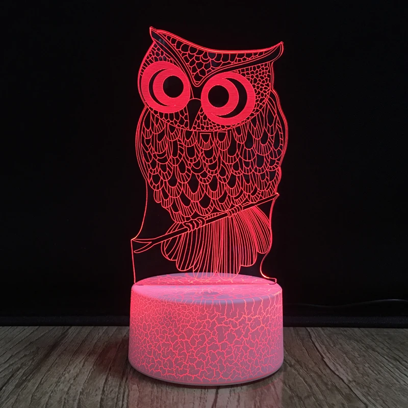 Owl 3D Night Light Optical Illusion Lamp 7 Colors Change Touch Sensor USB Bedside Lamps LED Table Desk Light