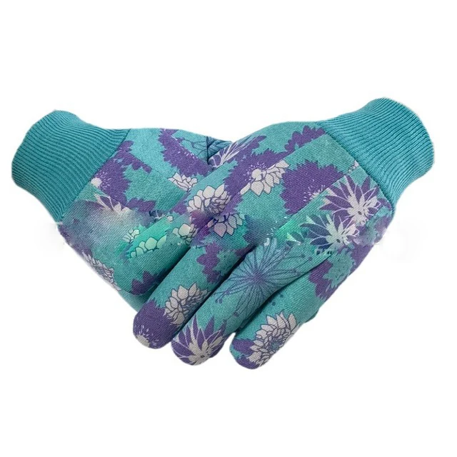 Fashion Knitted Printed Protection Work Gloves PVC Dot Bead Anti Slip Gardening Gloves
