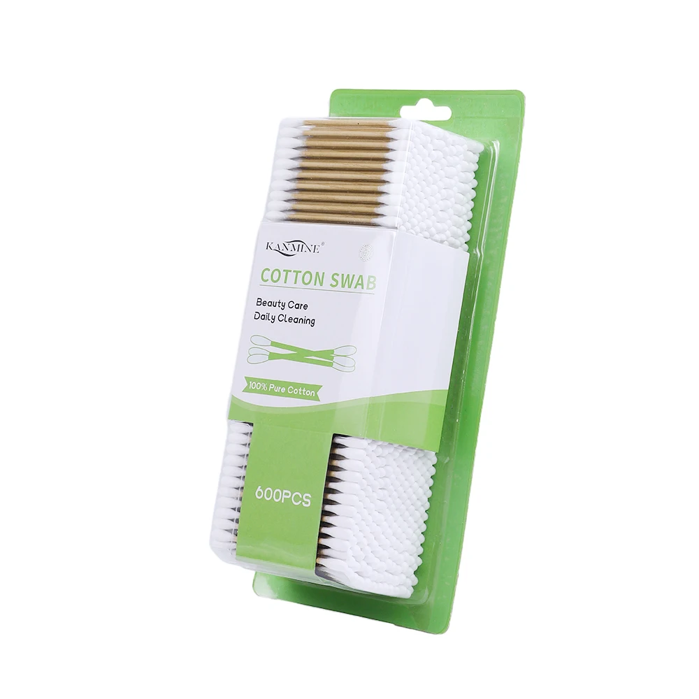 Wholesale Make Up New Personal Care Private Label Custom Ear 600Pcs Bamboo Paper Sticks Cotton Swab With Card Suction Package
