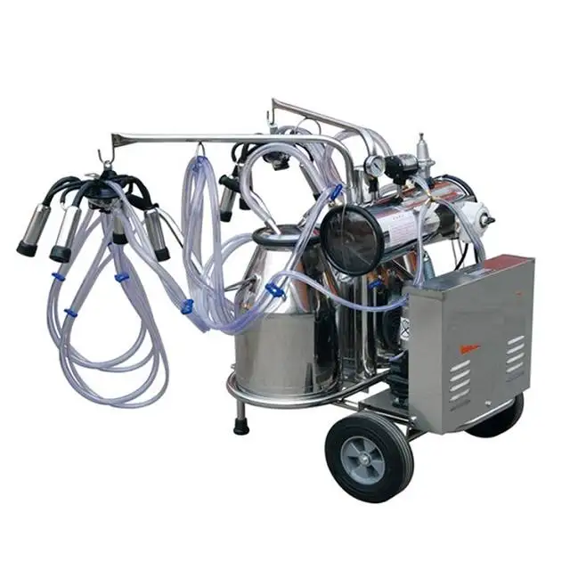 High Efficiency Portable Cow Dry Type Pump Double Buckets Milking Machine For Dairy Farm