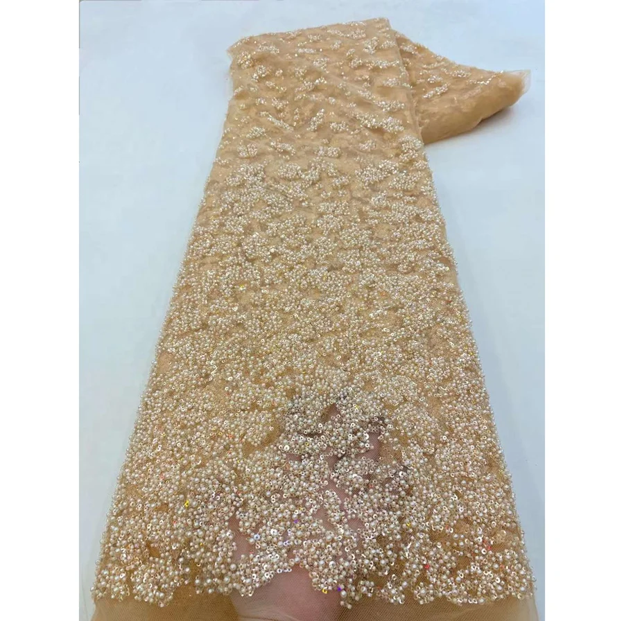 Fully Beads Sale Competitive Price French Tulle Lace Fabric Sequin Luxury for Bridal Wedding Evening Dress
