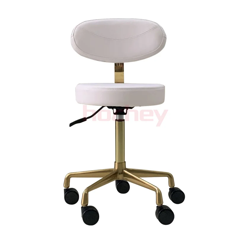Hochey Medical Height Adjustable Lifting Round Bar Stool Rotatable Pu Leather  Stool With Wheels