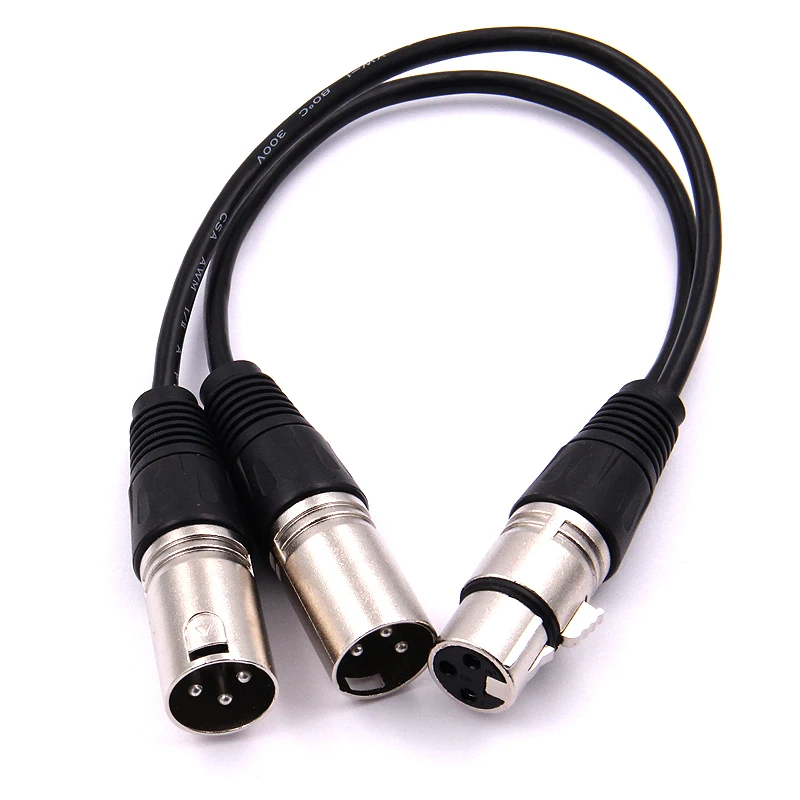 
3 Pin XLR FEMALE Jack To Dual 2 MALE Plug Y Splitter Cable Adaptor 3 FT Foot Cord 