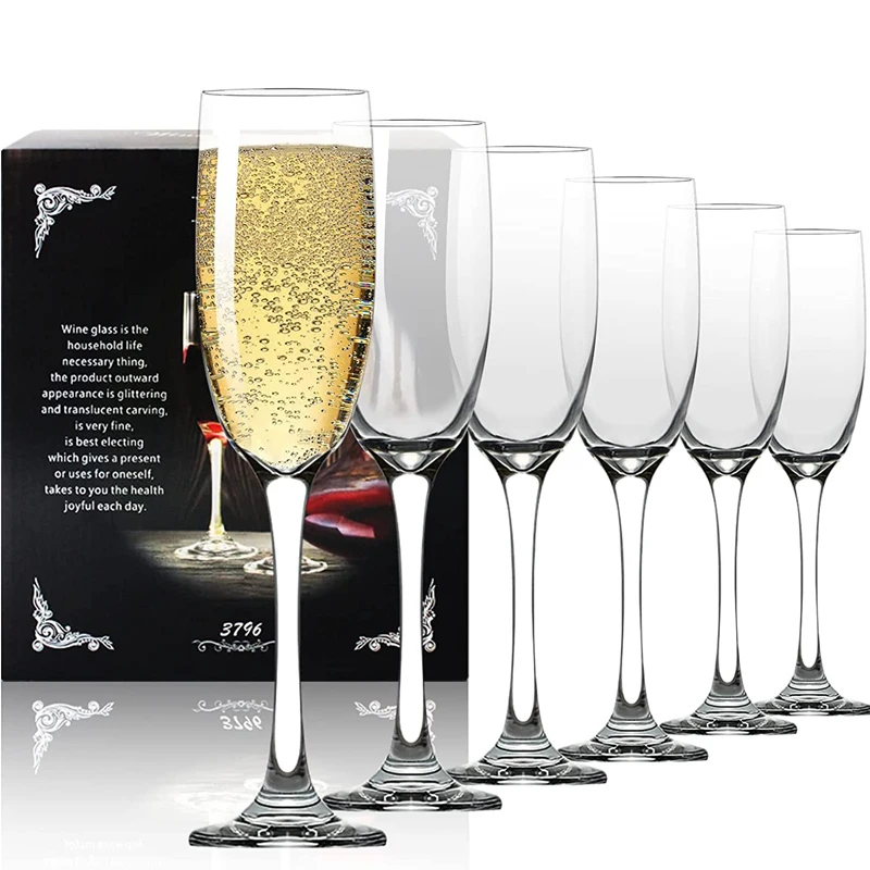 Top Seller Wedding Lead Free Glassware Clear Crystal Goblet Champagne Wine Glasses Set Of 6 With Gift Box Packaging