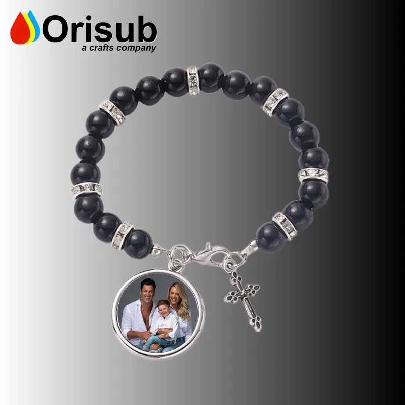 Wholesale blank sublimation cross bracelets rosary religious bracelets with custom logo