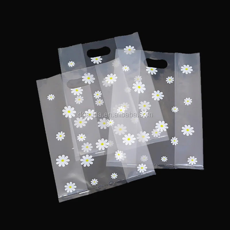
custom wholesale transparent Eco-Friendly biodegradable Die Cut Handle Plastic Clothing Shopping Bags With Printing Logo 