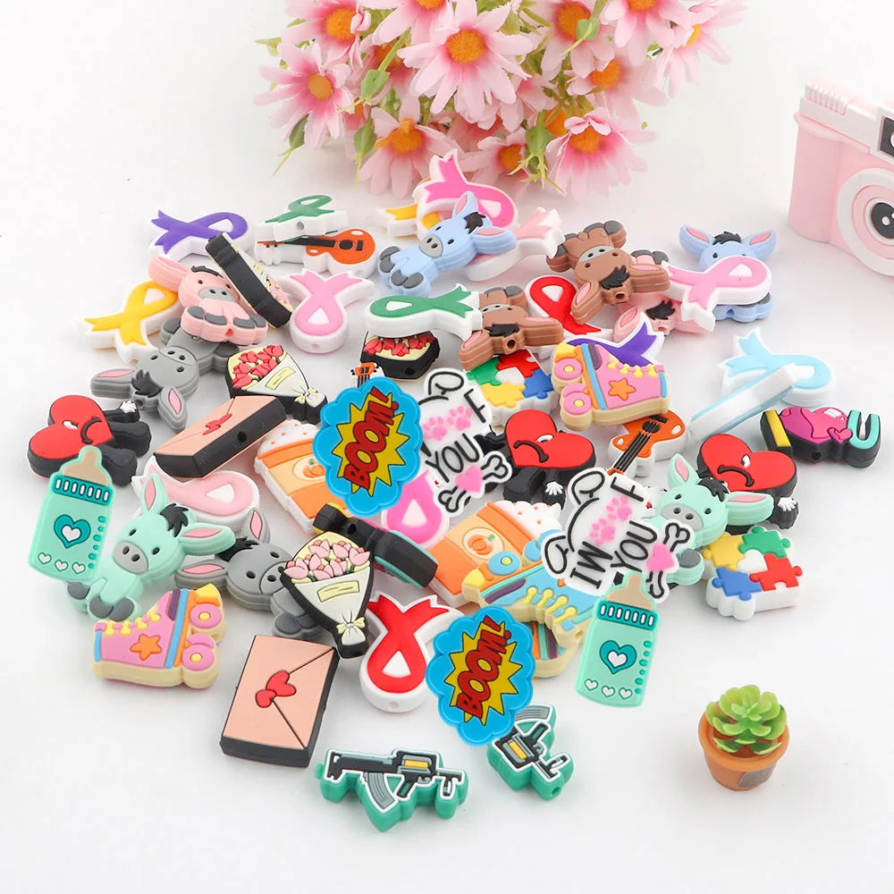Kovict Best Sale Cartoon Mix Animal Shape Focal silicone teething beads Be used for DIY Pens Making Bracelet Jewelry beading