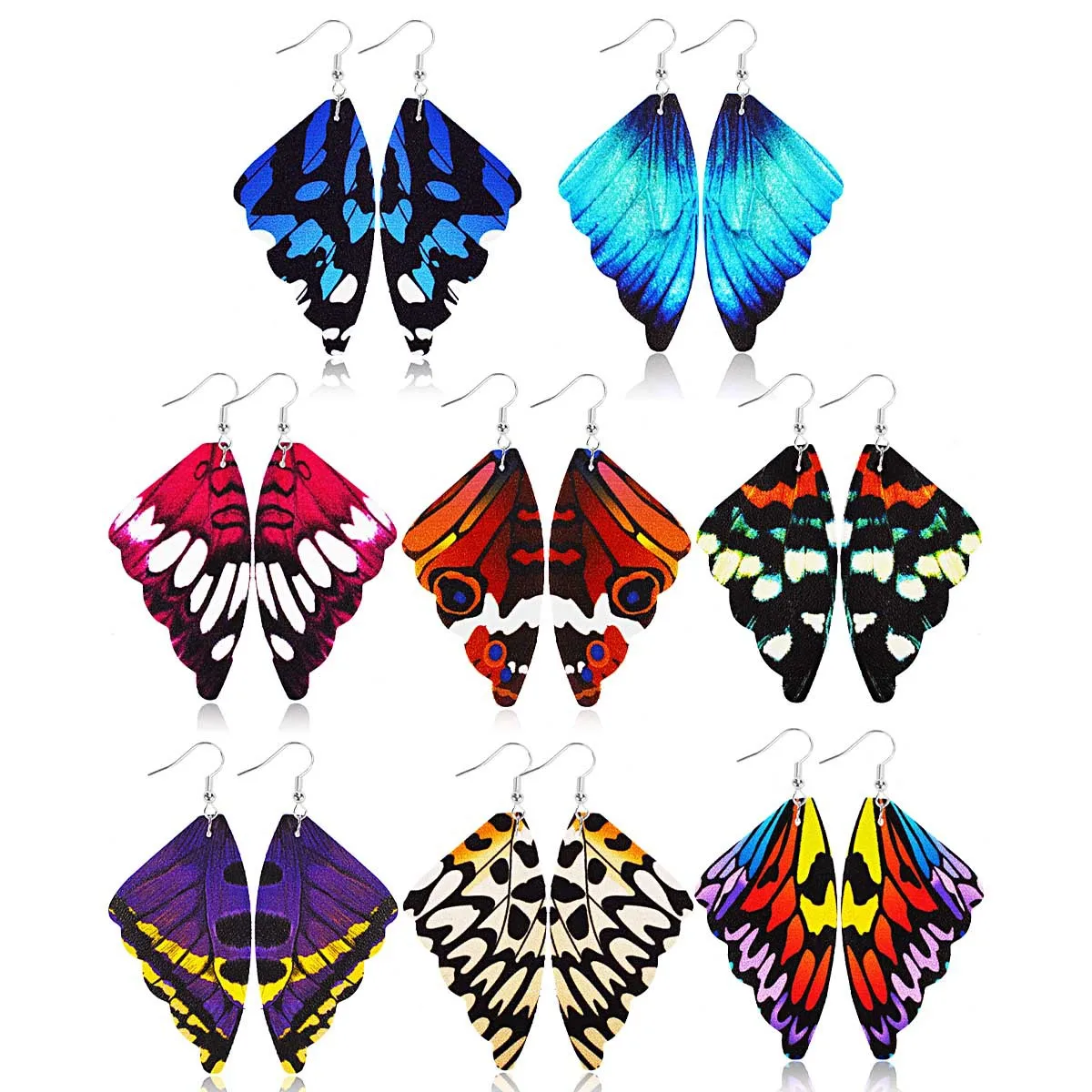 Unique Gradient Pattern Colorful Butterfly Pendant Earring Retro Party Leather Hook Earrings For Women Girls Jewelry
