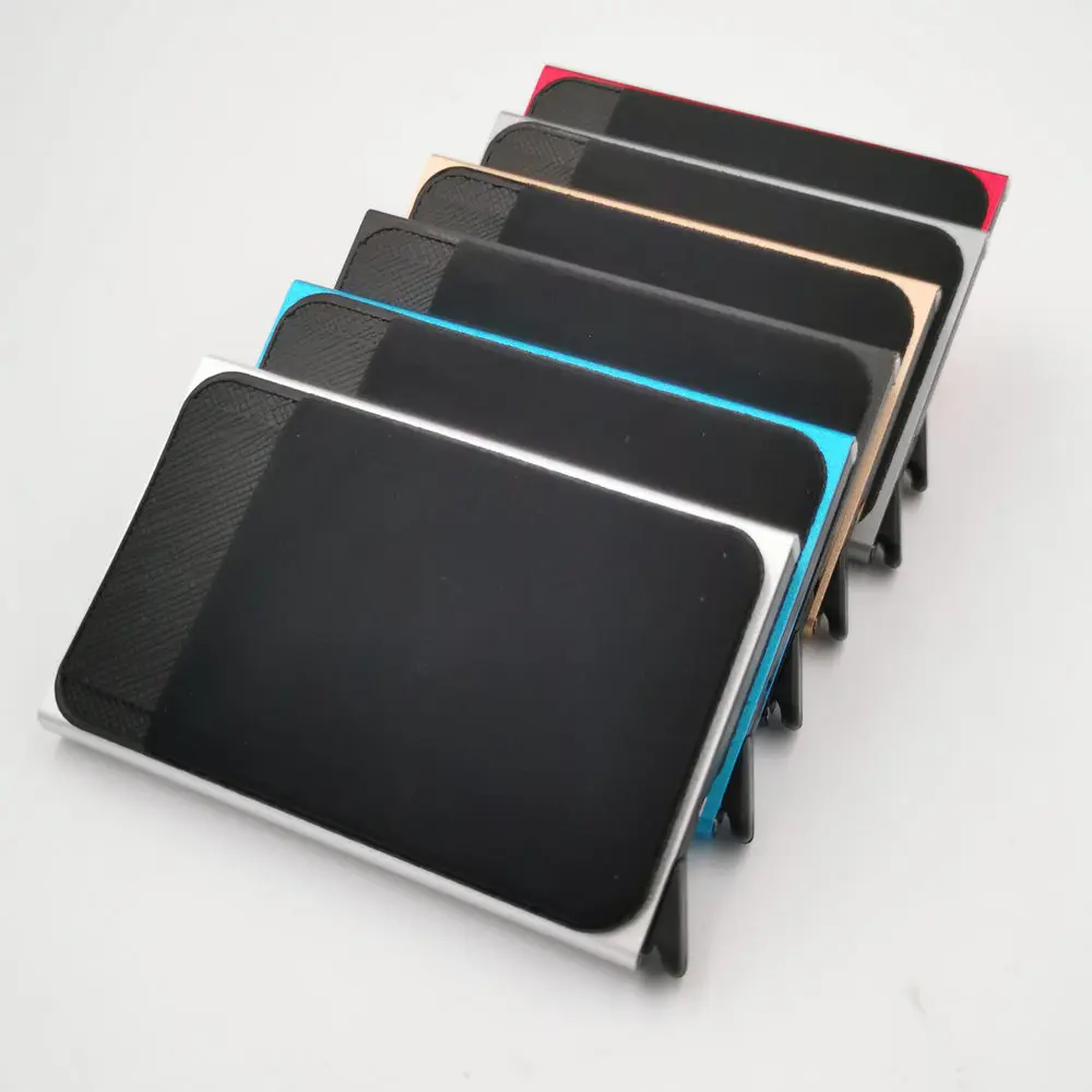 Wholesale  ID Credit Card Holder RFID Aluminum Automatic Pop up Wallet Bank Card Case With Elasticity Back Pouch