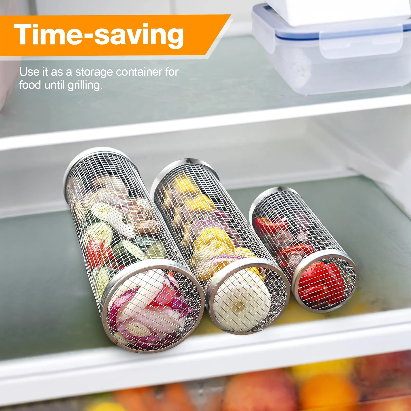 New Round Portable Net Tube Cylinder 304 Stainless Steel Bbq Rolling Grilling Baskets For Outdoor Grilling Bbq Net