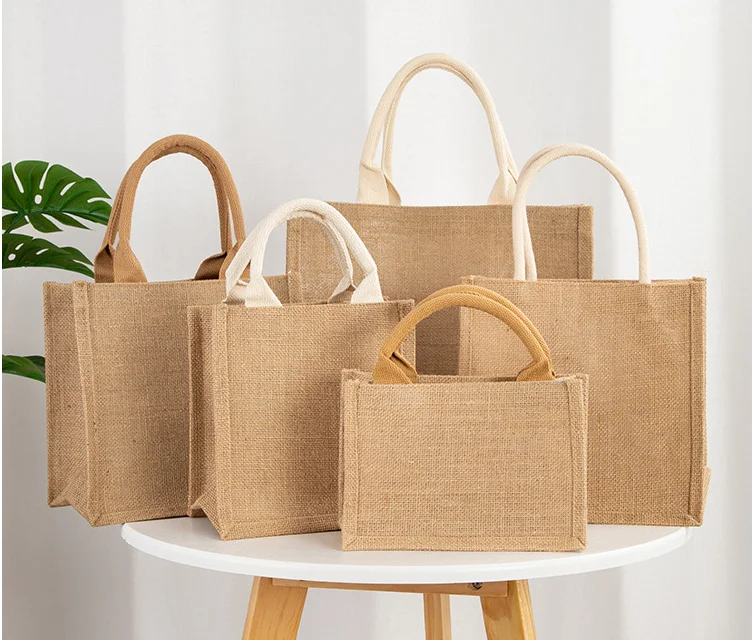 Custom cheap  Printed Burlap  Eco Reusable Shopping Jute Tote Bag with handle