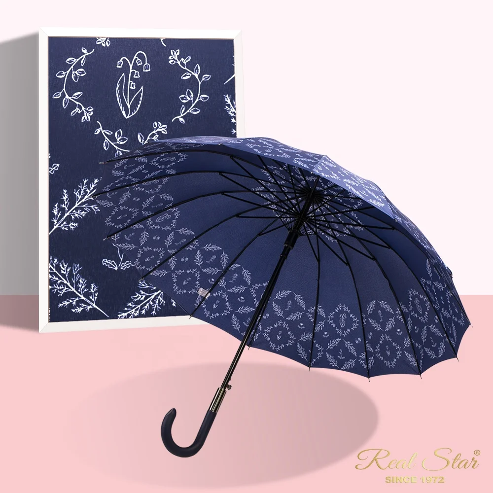 RST new printing long straight woman rain umbrella updated handle 16 ribs windproof umbrella