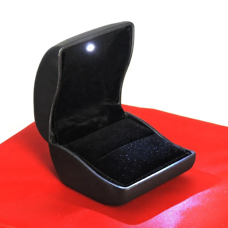 PU Leather Ring Box Cover LED Light Ring Box Marriage Engagement Wedding Earrings Coin Jewelry Gift Box