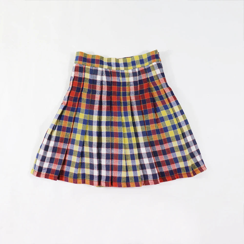 Wholesale Autumn Fashion Sweet Elastic Waist Lined Mini Plaid Pleated School Skirt For Kid Girls