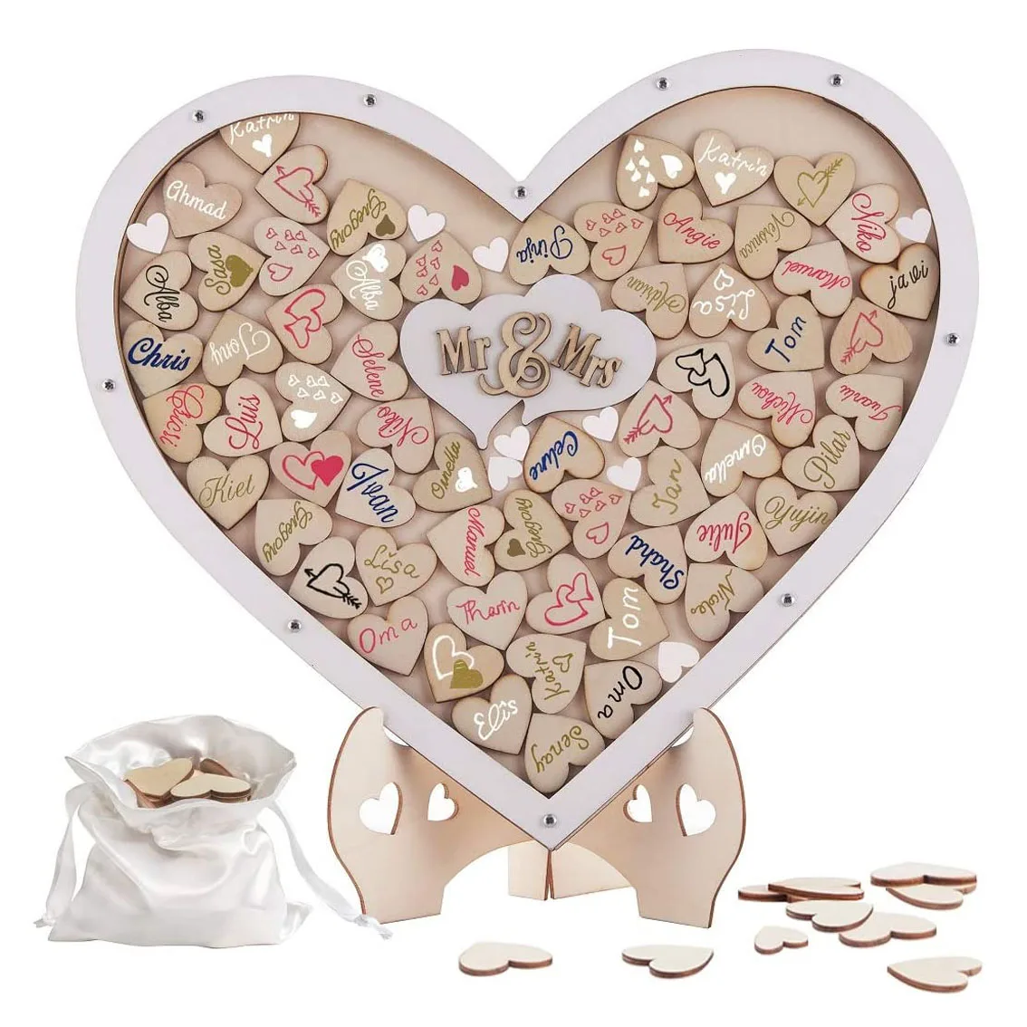 Wooden Heart Frame Wedding Guest Book Drop Top Frame Wood Heart Wedding Decorations Crafts Gifts Box
