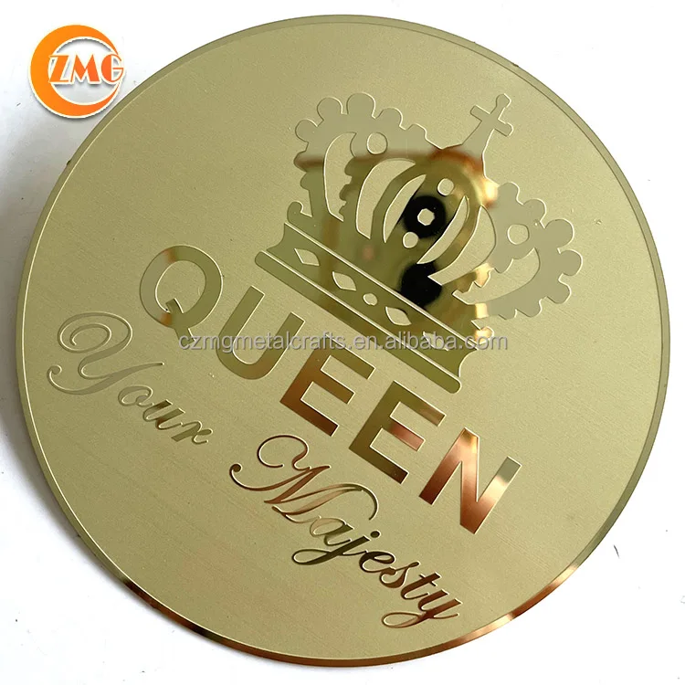 high grade custom shape shiny/matte engraved gold mirror metal stickers personalized metal logo label tag