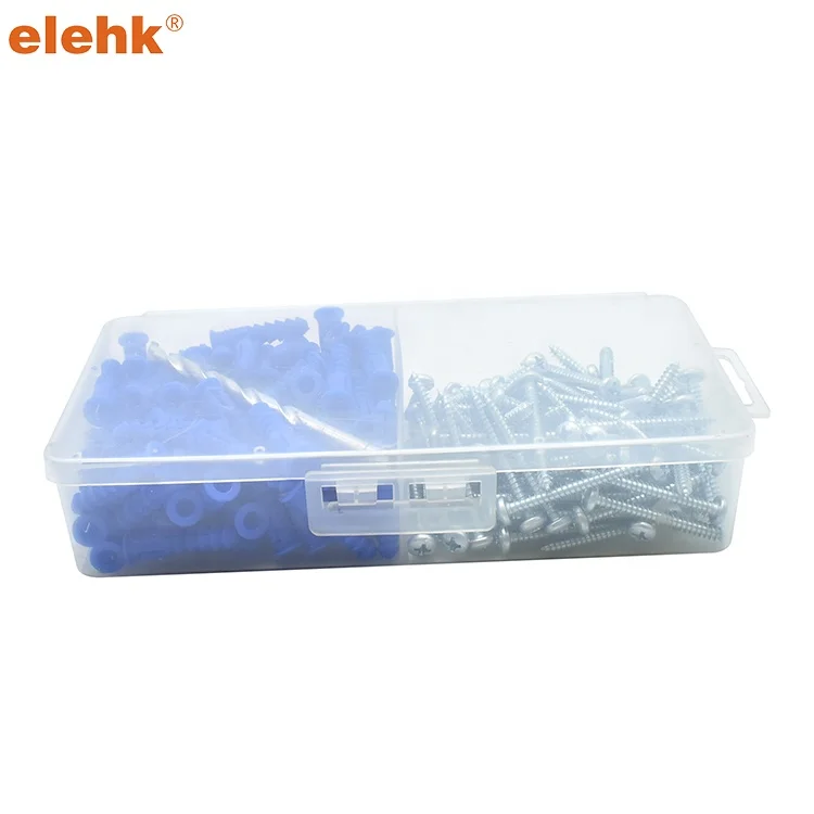 100 Piece Expansion ribbed Anchors with Screws Assortment Set #10 x 1-1/2 in Ribbed Plastic anchor kits Wall Anchors and Screws