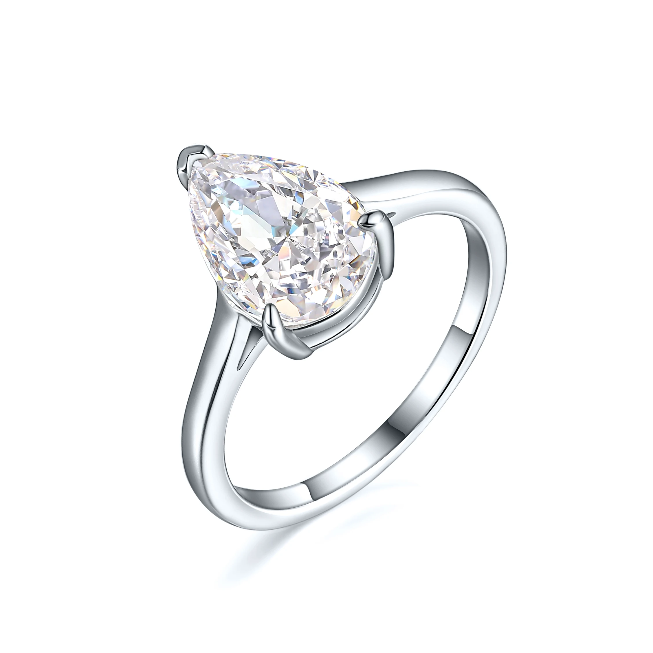 Fashion Silver Ring Pear Cut 8*12mm Fine Jewelry Women Rhodium Plated Blue Cubic Zircon Stone Rings 925 Sterling Silver