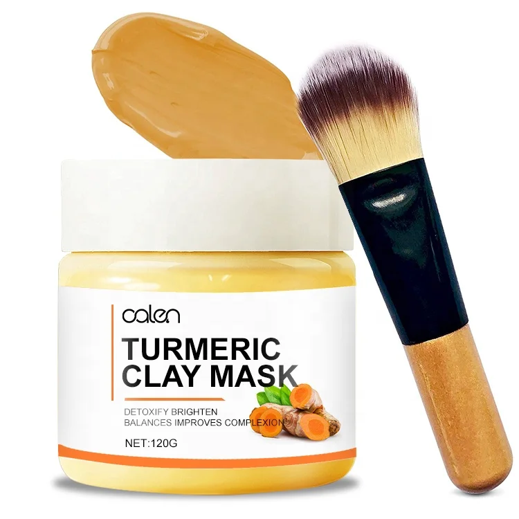 Private Label 120g Acne and Dark Spots Treatment Detox Bentonite Clay Turmeric With Brush