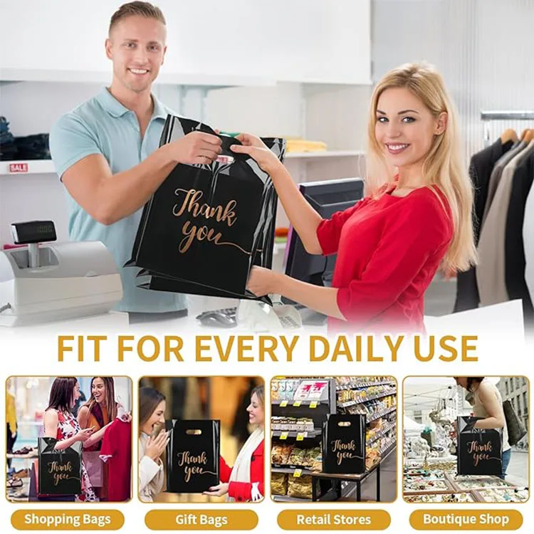 Black Pink Biodegradable Clothing Plastic Packaging Bag Custom Logo Printed Retail Luxury Plastic Shopping Bags With Handle