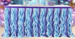 6ft Mermaid Curly Willow Tulle Ruffle Table Skirt for Baby Shower  hawaiian beach hula table skirt for holiday party