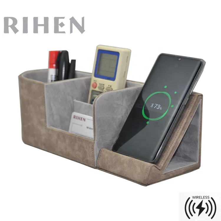 
PU Leather desktop organizer wireless charger 
