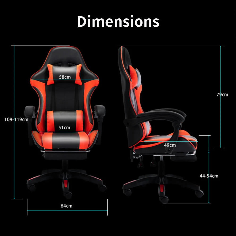 Ergonomic Leather PU Gaming Desk Chair Footrest Swivel Rocker Headrest Lumbar Support Home Office Use High Metal Massaging