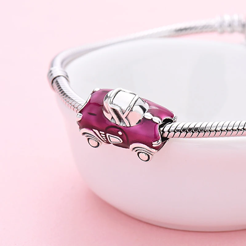  Hot sale dainty 925 sterling silver purple enamel beads car shape charms pendnat for women making