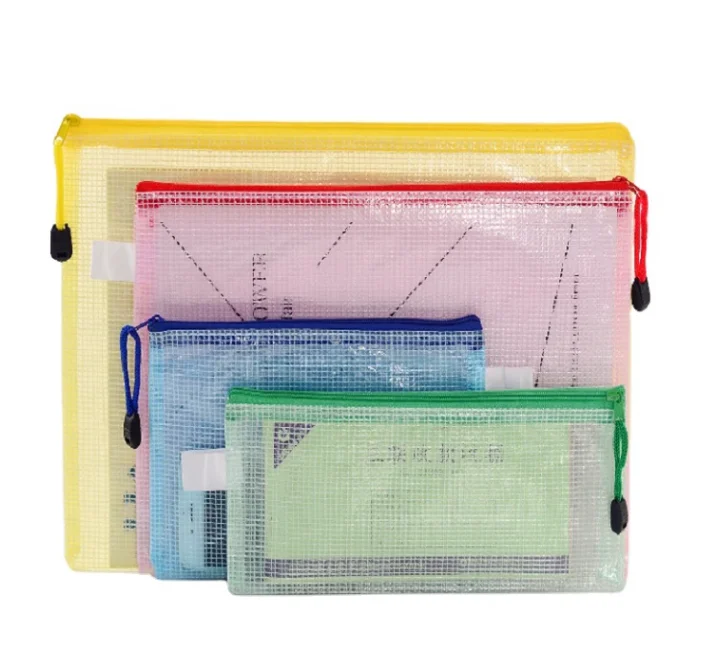 Cheap Waterproof A4 A5 A6 Plastic Zipper File Wallet Document Bag PVC File Bag With Zipper Lock Mesh Document Bag