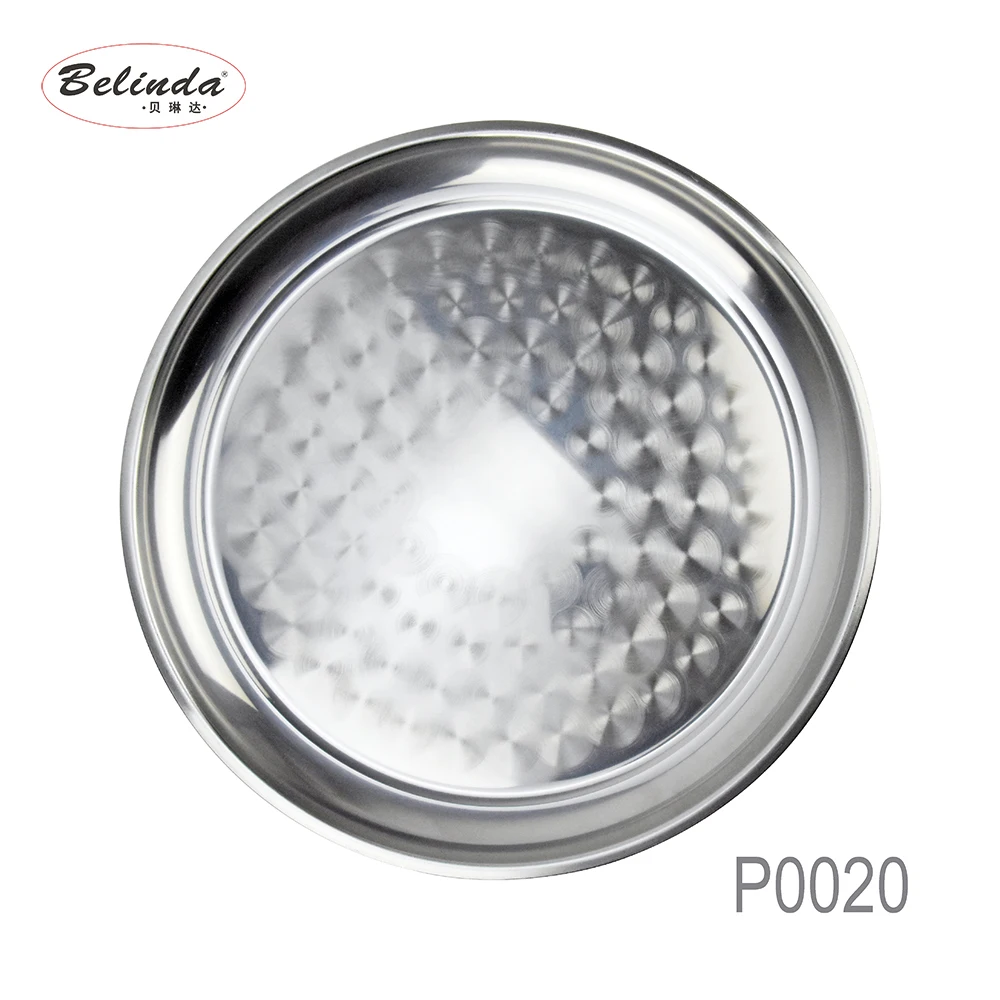 Home Hotel Restaurant Dinnerware Metal 555 Stainless Steel Round Serving Tray with Decorative