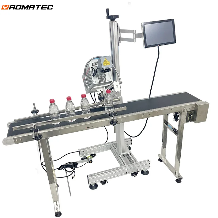 YAOMATEC Nonmetal Wood Acrylic Plastic Bottles Production Line Good Price Automatic CO2 Flying laser marking Machine