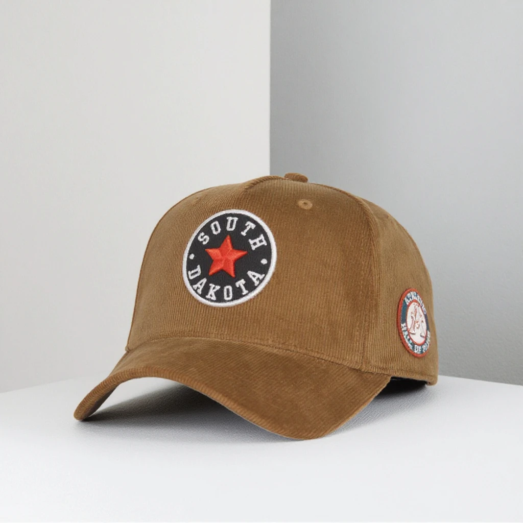 Custom Logo Adjustable Baseball Hat Cap Outdoor Sports Running 5 Panel American Football Basketball Corduroy Fabric Embroidery