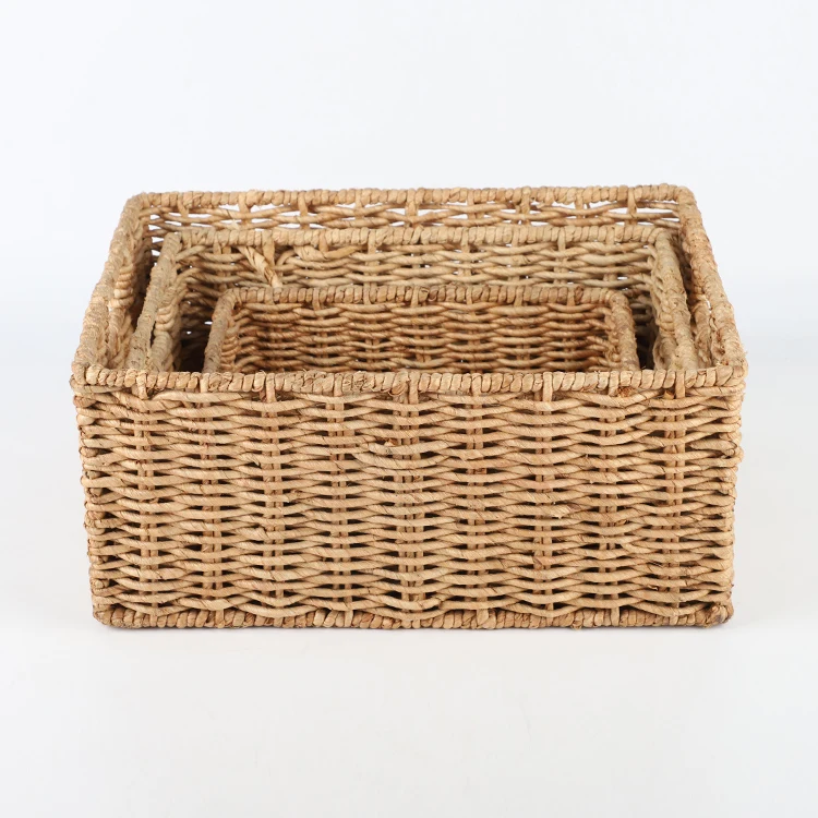 Rectangle storage basket set of 3 recycled paper rope basket hand woven basket for home organization