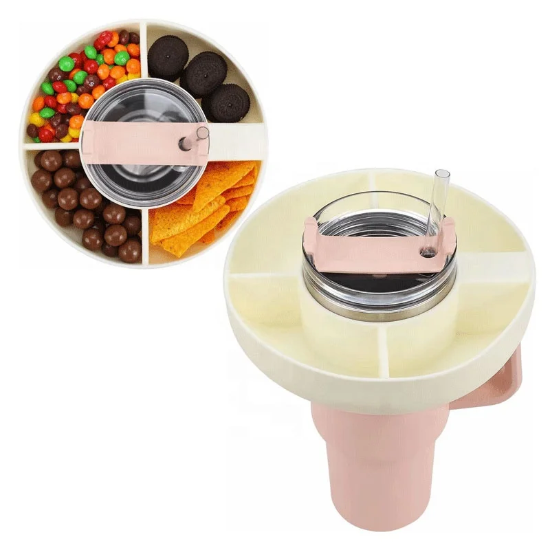 4 Compartment Silicone Snack Ring Bowl Platter Divider Nut Tray Fruit Plate For 40 OZ Stanley Cup Tumbler Quencher Adventure
