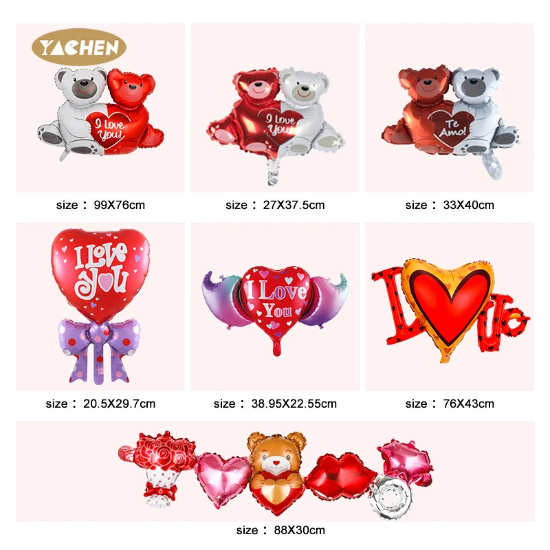 Yachen globos san valentin wedding valentines day decoration red heart love bear shape helium foil balloons new arrival 2024