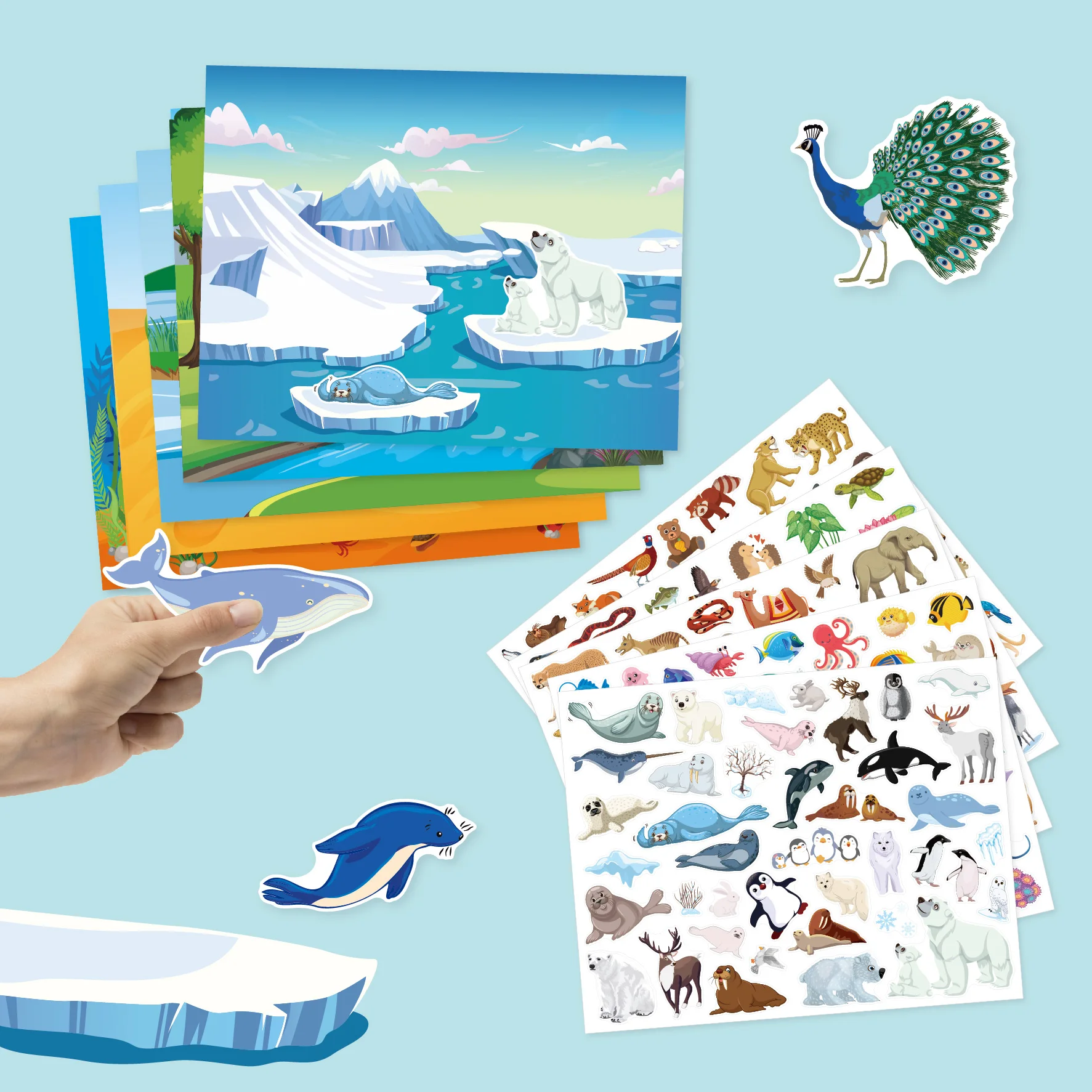 Reusable Sticker Pad set 5 scenes 200 pcs Activities Reusable Stickers Book big size Removable Sticker pad For Kids