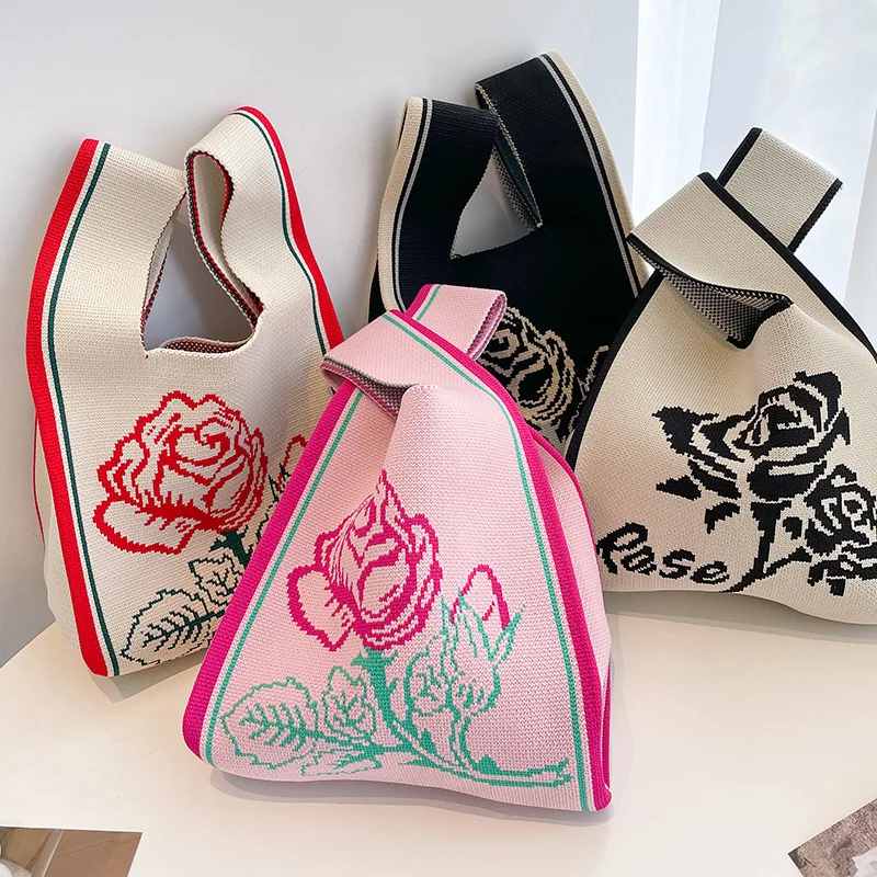 New Design Retro Colorful Knitted Handbag Crochet Purse Knitting Tote Gift Bag for Women