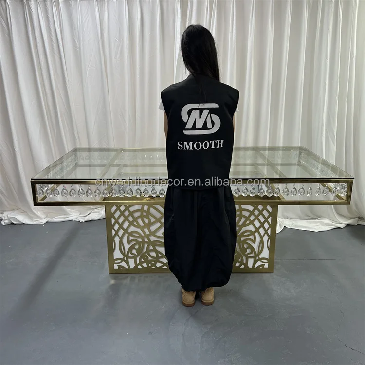 Гладкая Роскошная металлическая прозрачная резная квадратная стеклянная мебель из нержавеющей стали для свадебного украшения