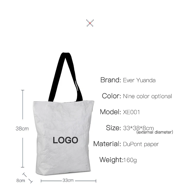 Lightweight Waterproof Eco-friendly Custom Dupont Tyvek Paper Tote Shopping Bag