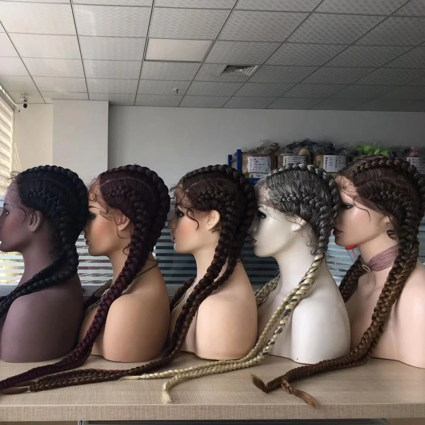 30inches synthetic heat resistant different styles of braided wig braided lace wig with baby hair glueless braided wig in bulk