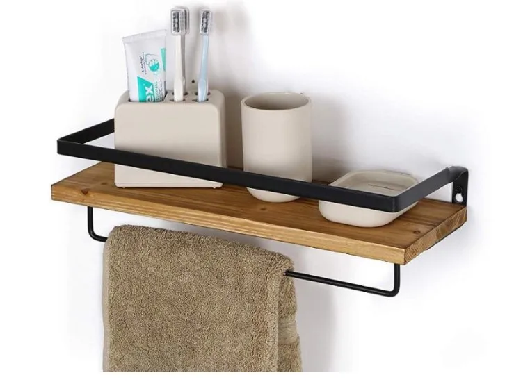 Wall Mounted Wine Shelves Set of 2 Wood Rustic Wine Bottle Glass Floating Racks