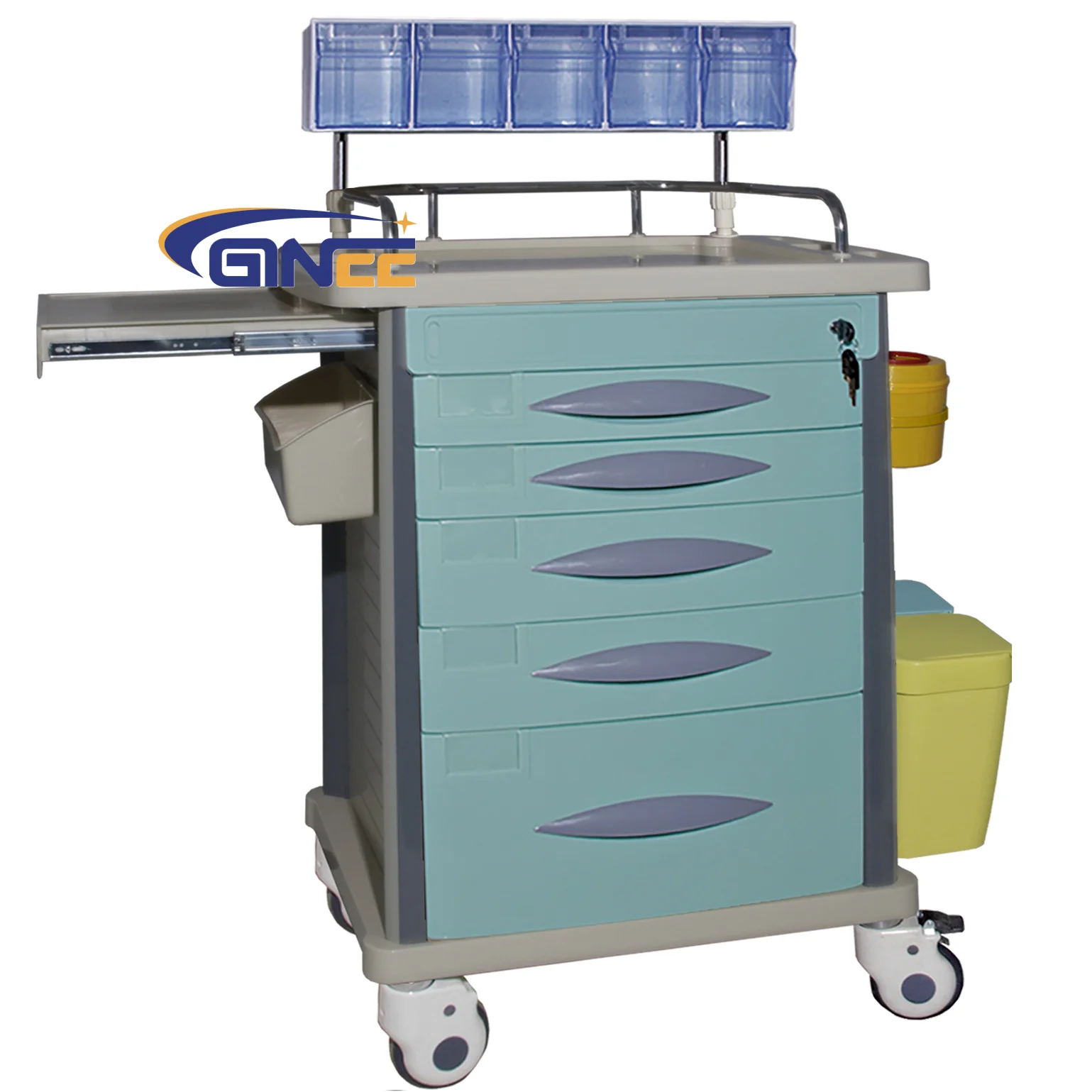 Ginee Medical Customized Nursing Cart With Wheels Hospital Anesthesia Trolley With Anesthesia Rack in Clinic
