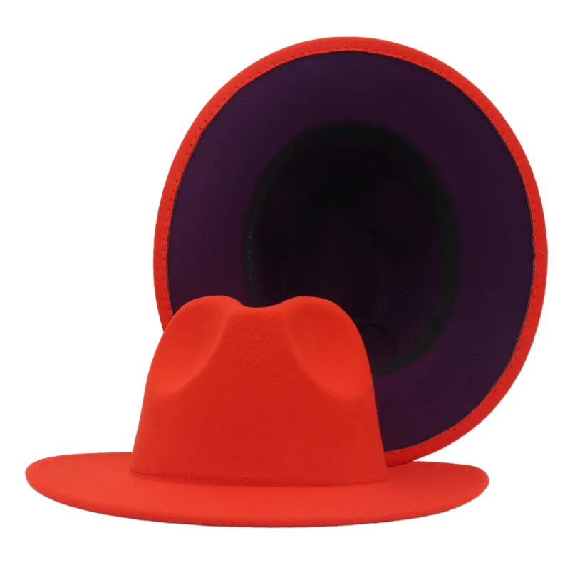 Wholesale Felt Fedora Hats Women Cheetah Print 2 Tone Hat Different Color Brim Fedora Hats for Men