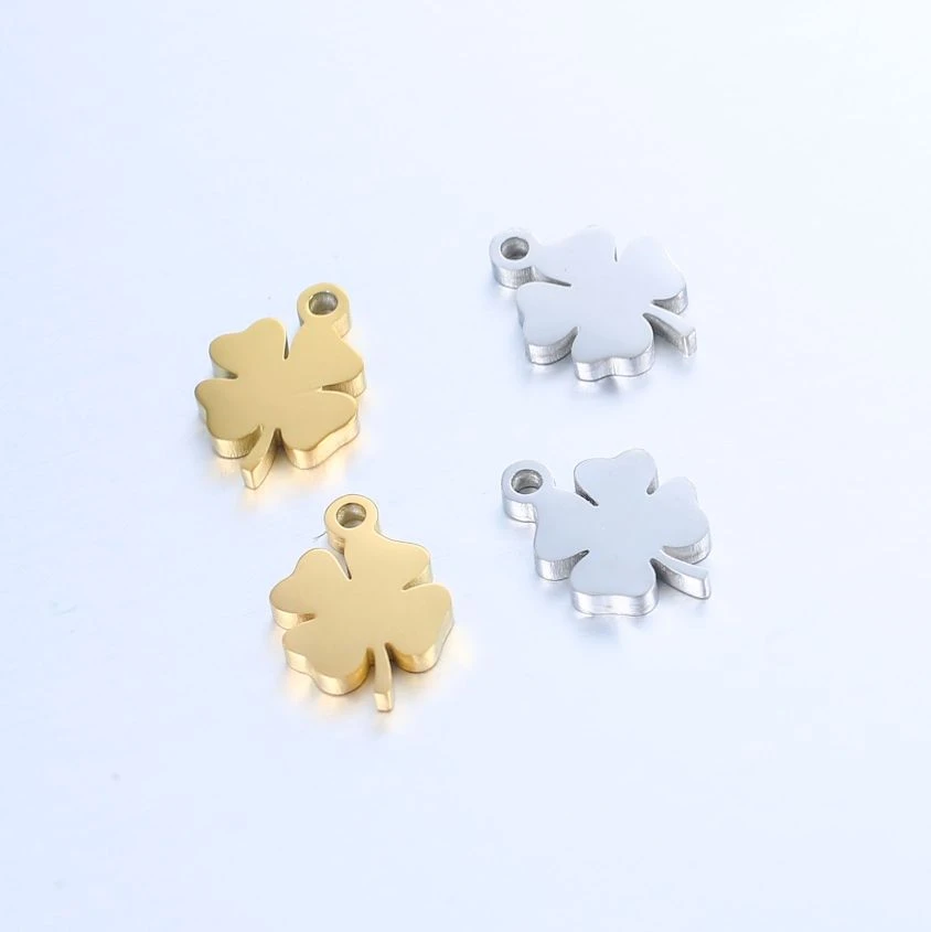 10mm 18k gold plated stainless steel clover flower pendants small mini mirror polishing charm for jewelry Making