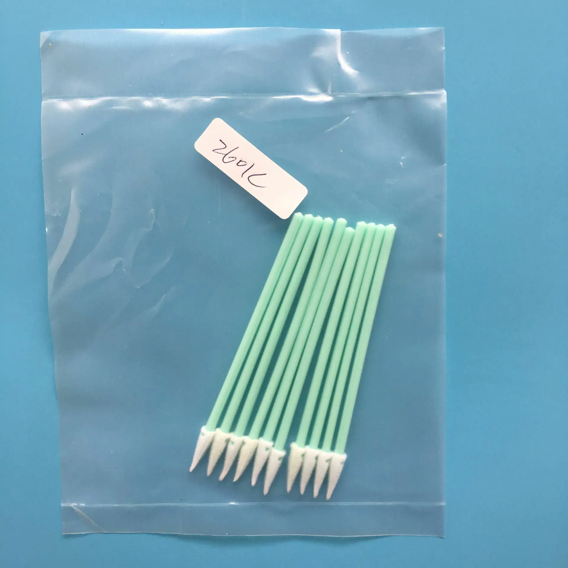 
Cleanroom laundered 100% continuous filament knitted polyester heads. virgin polypropylene handles swab selector sample swab 