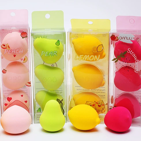 Lovely Cute 3 Packs Mango Fruit Design Shape Beauty Sponges Makeup Blender Biodegradable Makeup Sponges Private Label