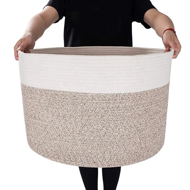 Factory Direct Sale 100% Natural Cotton Rope Extra Large Cotton Rope Woven Storage Basket Baby Laundry Basket