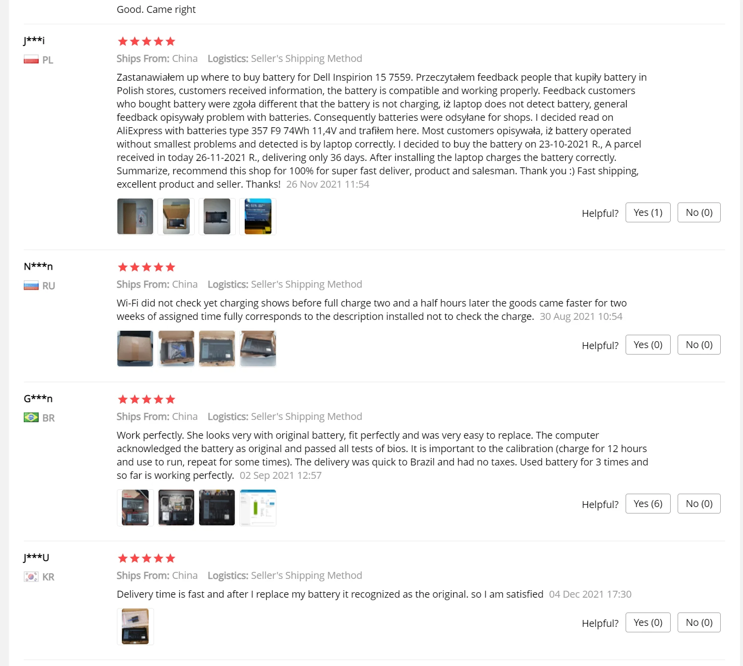 357F9 Laptop Battery For Dell Inspiron 15 7559 7000 7557 7567 7566 5576 5577 P57F P65F INS15PD-1548B Battery 357F9 11.4V 74WH